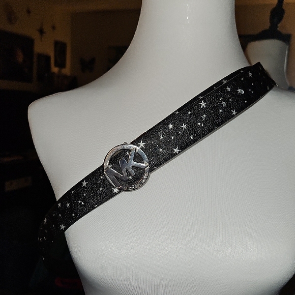 Michael Kors Starry Black Belt with Silver Logo Reversible - Picture 1 of 6